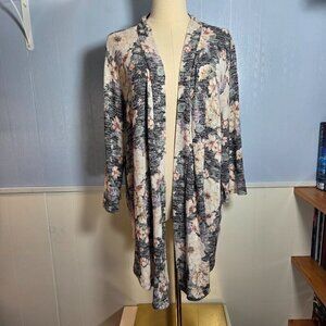 Torrid Size 1 Heathered Black Yellow Floral Lightweight Longsleeve Open Cardigan